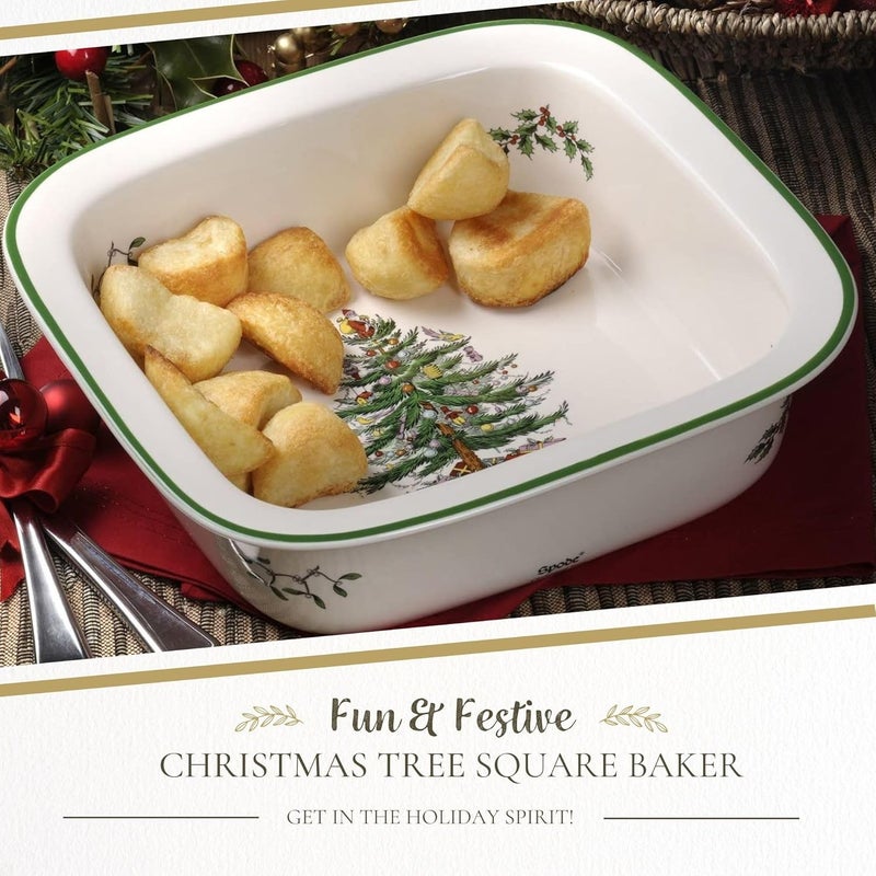 Spode Christmas Tree 10 Square Baker  Porcelain Baking Dish for Lasagna Casserole Holiday Desserts  Oven to Table Bakeware  Dishwasher Safe  Festive Holiday Serveware for Christmas Table - Image 2