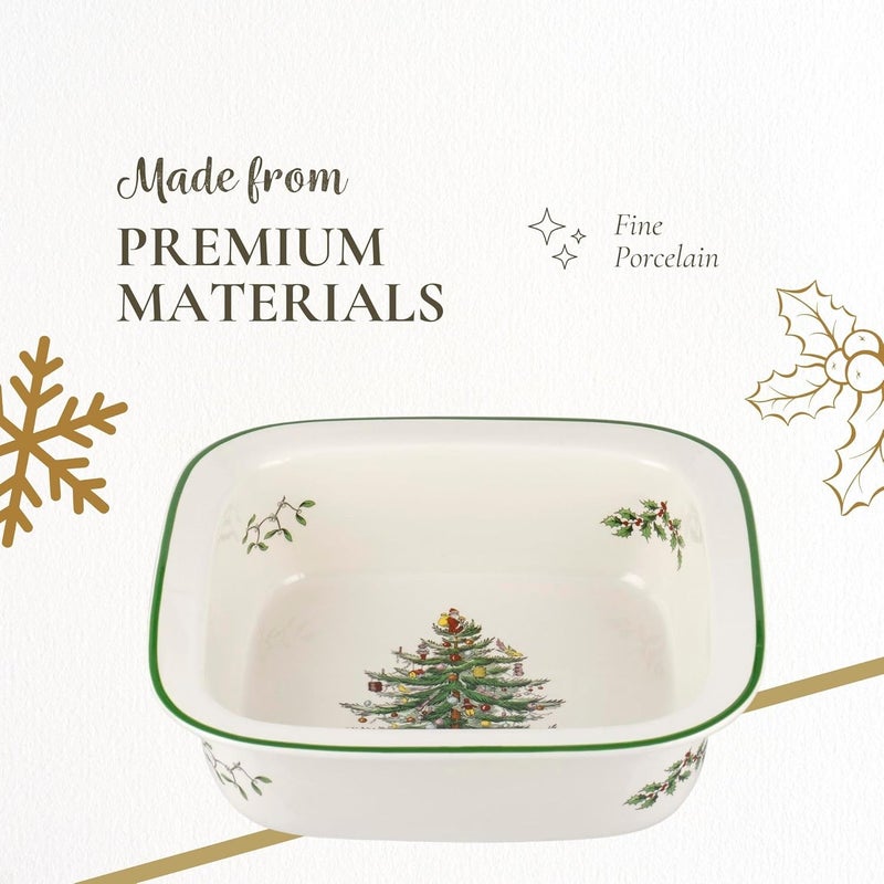 Spode Christmas Tree 10 Square Baker  Porcelain Baking Dish for Lasagna Casserole Holiday Desserts  Oven to Table Bakeware  Dishwasher Safe  Festive Holiday Serveware for Christmas Table - Image 4