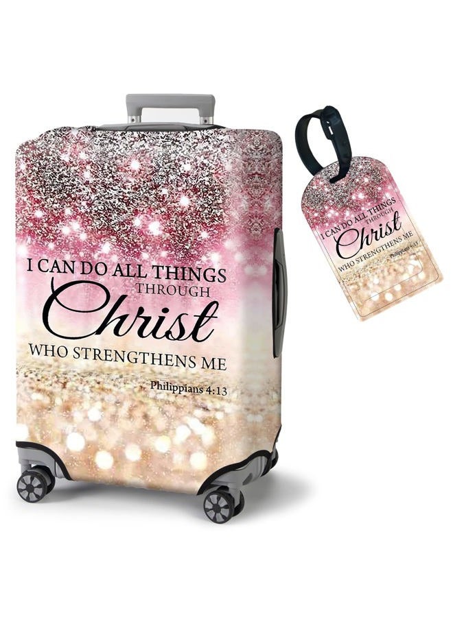 FUYOCWE Luggage Covers for Suitcase TSA Approved,Elastic Washable Suitcase Cover Protector, I can do all things through christ Luggage Cover Sleeve Wrap for 26/ 27/28/29 Inches Suitcase Travel Accessories, I - Image 1