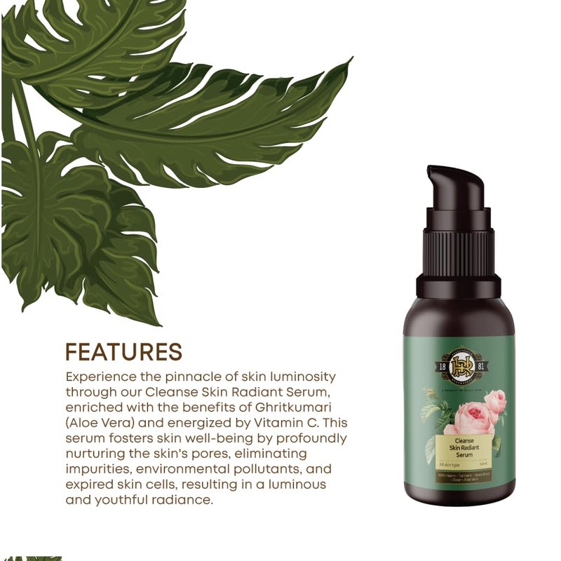 Cleanse Ayurveda Skin Radiance Face Serum with Aloe Vera Turmeric  Neem Extract 50ml Light Weight  NonGreasy for Healthy Glowing Skin Reduce Dark Spots Restores  Renew Skin for All Skin Type