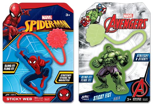 JA-RU Marvel Spiderman & Hulk Sticky Hands Stretchy Snap Toys (2 Packs Assorted) Superheroes Stretchy Hands Birthday Toy Supplies for Kids  Pinata Filler  Bulk Toys.AB-6809-2 - Image 1