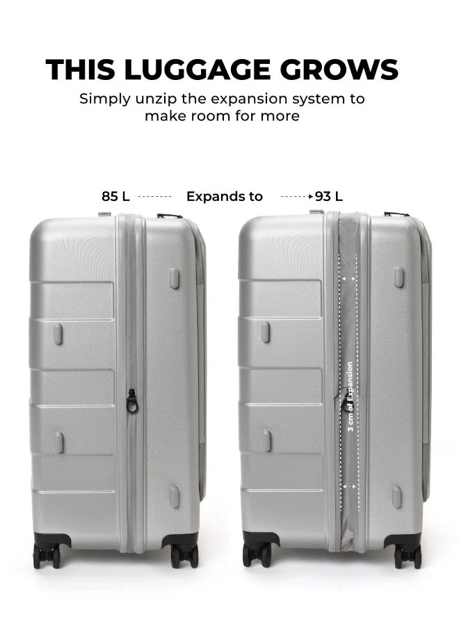 Mokobara The Em Access Check-In Trunk Luggage Polycarbonate 8 Spinner Wheel Trolly Hardsided Suitcase With Built In Tsa Lock Travel Suitcase (Grey)