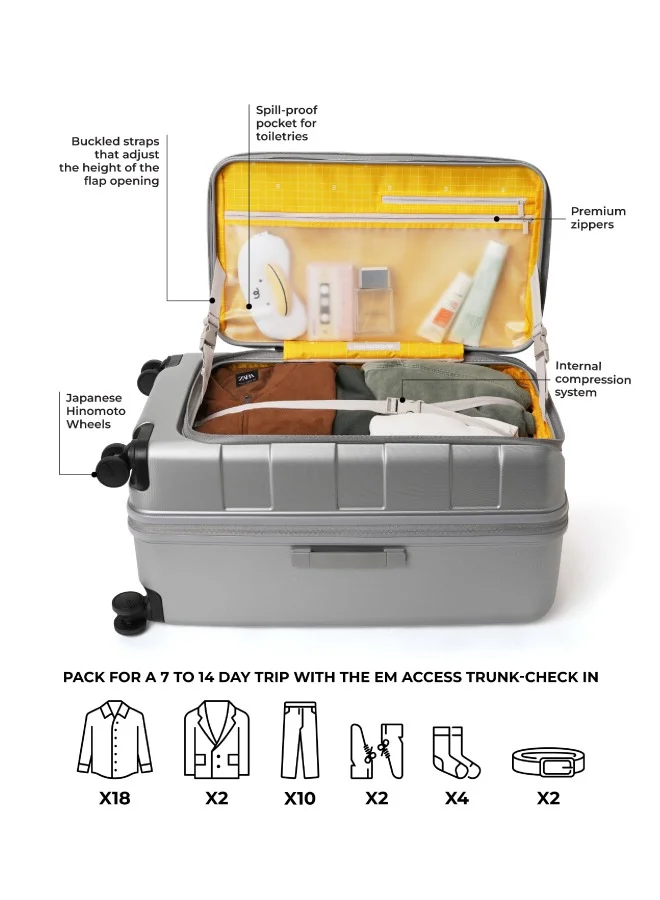 Mokobara The Em Access Check-In Trunk Luggage Polycarbonate 8 Spinner Wheel Trolly Hardsided Suitcase With Built In Tsa Lock Travel Suitcase (Grey)