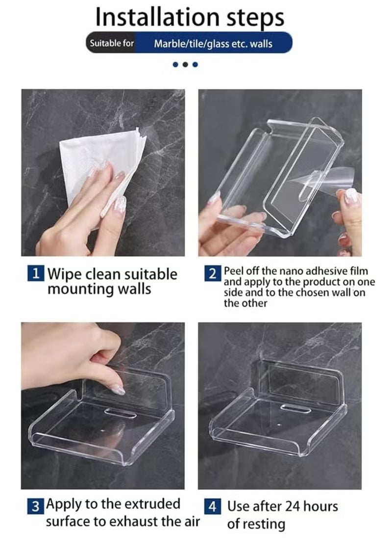 Acrylic Small Wall Shelf Set of 2 for Security Cameras, Speakers, Baby Monitors, Floating Shelves Easy to Install No Drill (Clear)