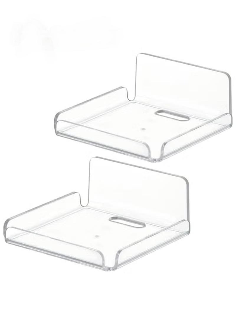 Acrylic Small Wall Shelf Set of 2 for Security Cameras, Speakers, Baby Monitors, Floating Shelves Easy to Install No Drill (Clear)