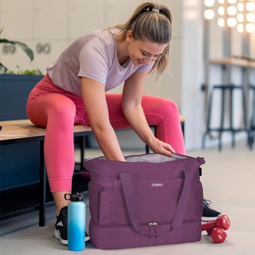 ETRONIK Gym Bag for Women, Travel Duffel Bag with USB Charging Port, Weekender Overnight Bag with Wet Pocket and Shoes Compartment for Women, Travel, Gym, Yoga (Grape Purple) - Image 2