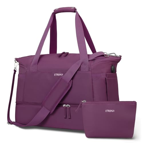 ETRONIK Gym Bag for Women, Travel Duffel Bag with USB Charging Port, Weekender Overnight Bag with Wet Pocket and Shoes Compartment for Women, Travel, Gym, Yoga (Grape Purple) - Image 1