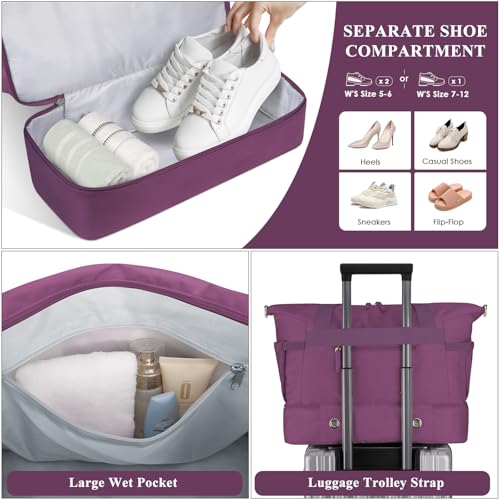 ETRONIK Gym Bag for Women, Travel Duffel Bag with USB Charging Port, Weekender Overnight Bag with Wet Pocket and Shoes Compartment for Women, Travel, Gym, Yoga (Grape Purple) - Image 5