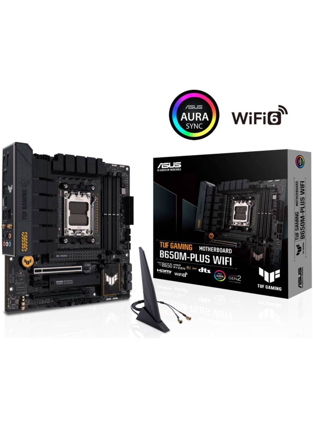 TUF Gaming B650M-Plus Wifi DDR5 Micro ATX Motherboard, AMD Socket AM5, B650 Chipset, 2.5Gb Ethernet, Bluetooth, WiFi 6E 5GHz, Max 128GB 4xDIMM Memory, PCIe 4.0x16, 2xM.2 Slot Black