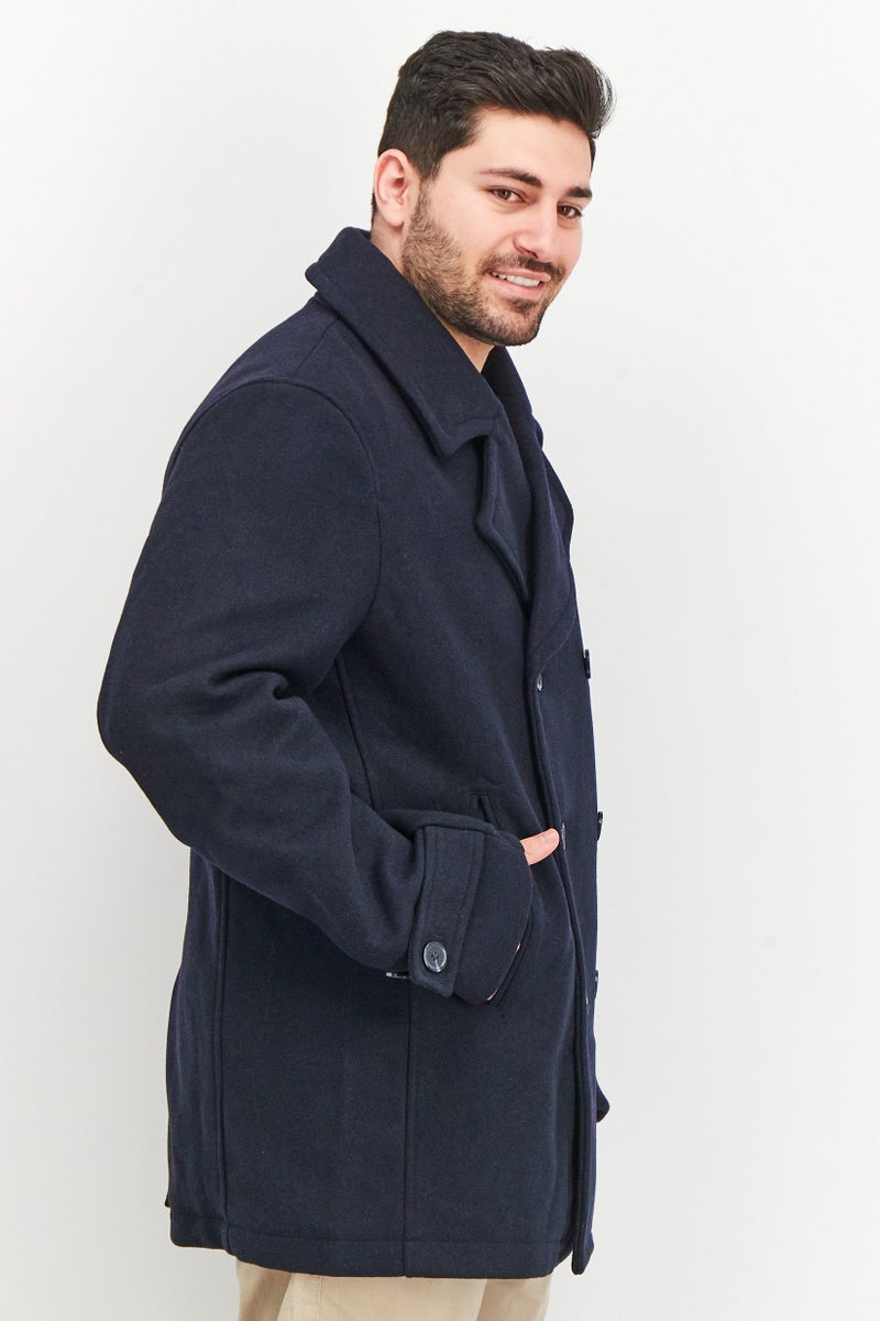 Tchibo Men Spread Collar Long Sleeve Solid Caban Jacket, Navy  - Image 2