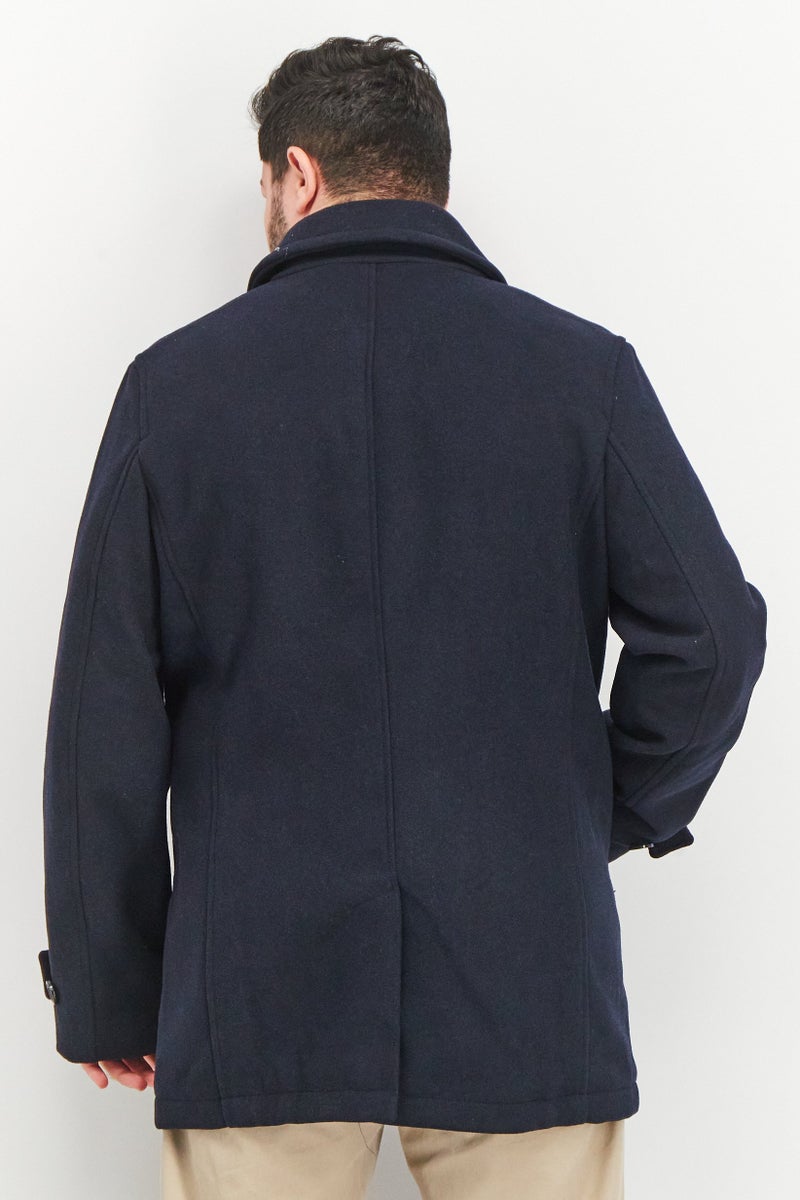 Tchibo Men Spread Collar Long Sleeve Solid Caban Jacket, Navy  - Image 3
