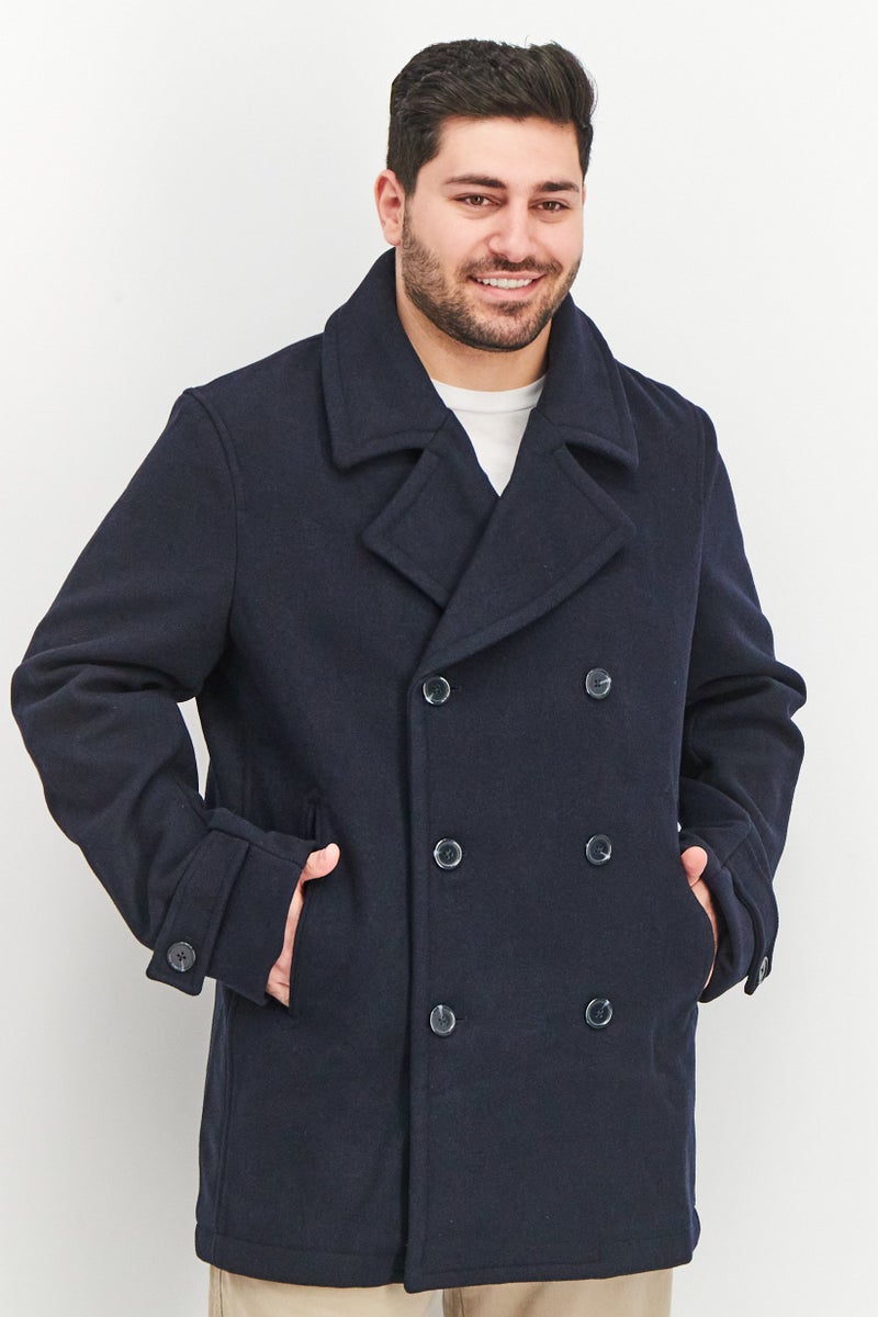 Tchibo Men Spread Collar Long Sleeve Solid Caban Jacket, Navy  - Image 1