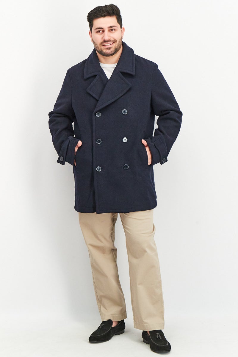 Tchibo Men Spread Collar Long Sleeve Solid Caban Jacket, Navy  - Image 4