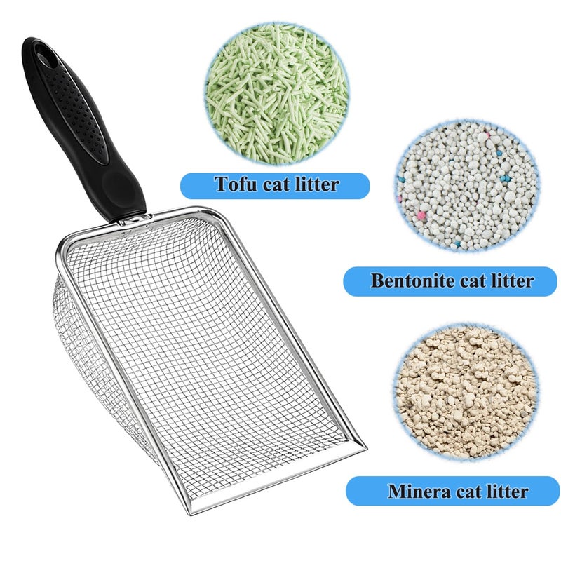 itPlus Cat Litter Scoop, Stainless Steel Cats Sturdy Mesh Scooper Kitty Litter Scoop Long Handle Scooper Shovel Sifter for All Litter Types Metal Cat Scooper for Litter Box - Image 2