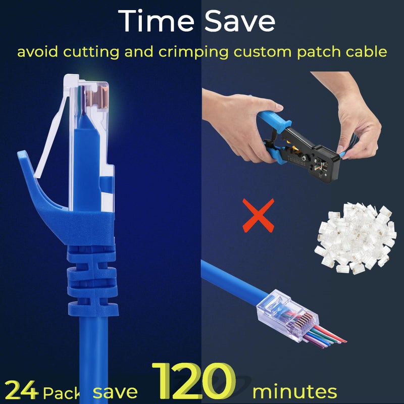 Rapink Patch Cables Cat6 0.5ft (24 Pack), Ethernet Patch Cable 10G, Cat 6 Patch Cable for Patch Panel to Switch, Flexiable Cat 6 Ethernet Cable with Gold Plated Blue - Image 3