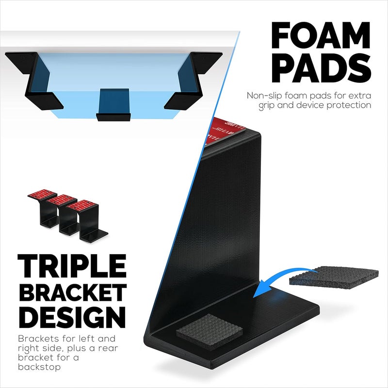 Brainwavz 3 Under Desk Laptop Device Holder Mount Adhesive Screw in Devices Upto 3 Small Computers Laptops MacBook Surface Keyboard Routers Modems Cable Box Network Switch More Black - Image 5
