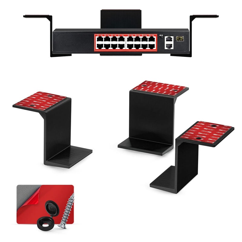 Brainwavz 3 Under Desk Laptop Device Holder Mount Adhesive Screw in Devices Upto 3 Small Computers Laptops MacBook Surface Keyboard Routers Modems Cable Box Network Switch More Black - Image 1