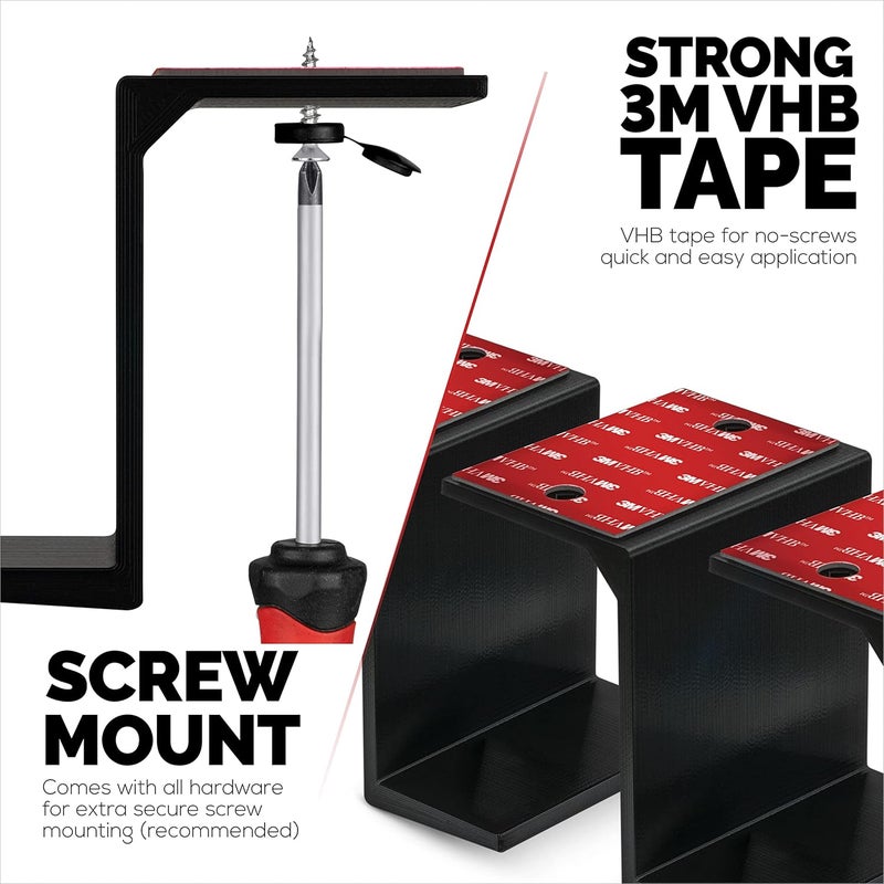 Brainwavz 3 Under Desk Laptop Device Holder Mount Adhesive Screw in Devices Upto 3 Small Computers Laptops MacBook Surface Keyboard Routers Modems Cable Box Network Switch More Black - Image 4