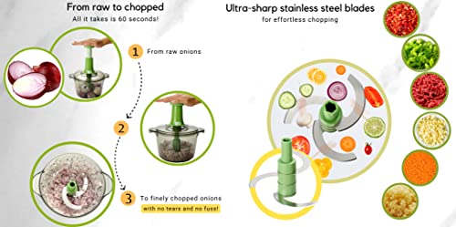 Brieftons Express Manual Food Chopper: Large 8.5-Cup, Hand Chopper Vegetable Cutter to Chop Veggies, Fruits, Herbs, Garlic Onion Chopper for Salsa, Salad, Pesto, Guacamole, Coleslaw, Indian Cooking - Image 4