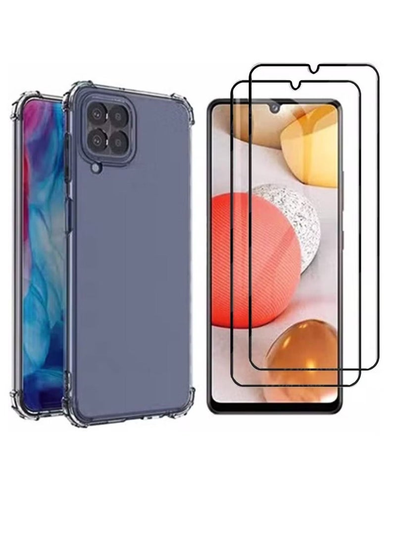 Samsung M33 5G Shockproof Clear Transparent Case Cover with 2Pack 5D Tempered Glass Screen Protector Edge to Edge Full Screen Coverage
