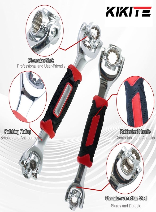 KIKITE 48 in 1 Universal Socket Wrench, Cr-V Steel Multi Function Rotating Wrench Tool Metric Standar 5/16" to 3/4" 8-19mm Adjustable Spanner Compatible with Spline 6 12 Point Torx Square Bolts - Image 3