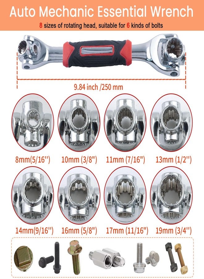 KIKITE 48 in 1 Universal Socket Wrench, Cr-V Steel Multi Function Rotating Wrench Tool Metric Standar 5/16" to 3/4" 8-19mm Adjustable Spanner Compatible with Spline 6 12 Point Torx Square Bolts - Image 2