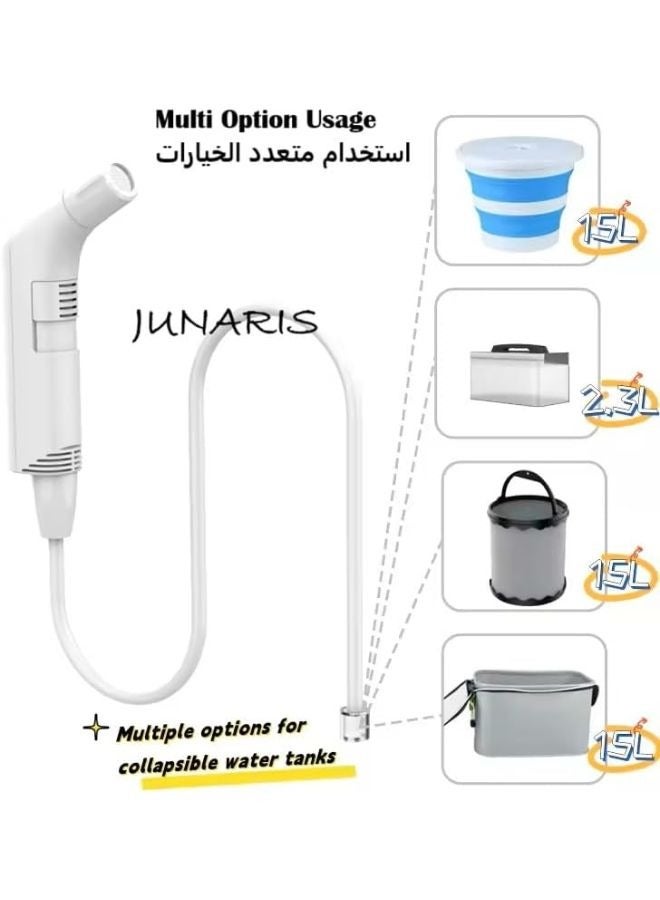 JUNARIS Portable Bidet Sprayer Set For Travel | Rechargeable Bidet   Sprayer | Handheld Camping Bidet Shower Sprayer with 2.3L Water Tank, 800mAh Battery,Foldable Plastic Bag (White) - Image 4