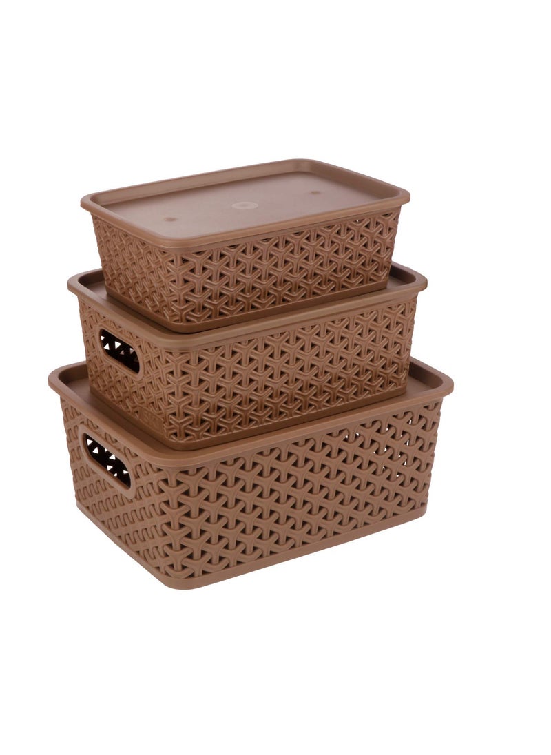 SKI SKI Fashion Small/Medium/Large Multipurpose Storage Basket with Lid Set 3 (Fawn Grey), Kids Room/Kitchen/Wardrobe Organiser, for Hospital/Clinics  - Image 1