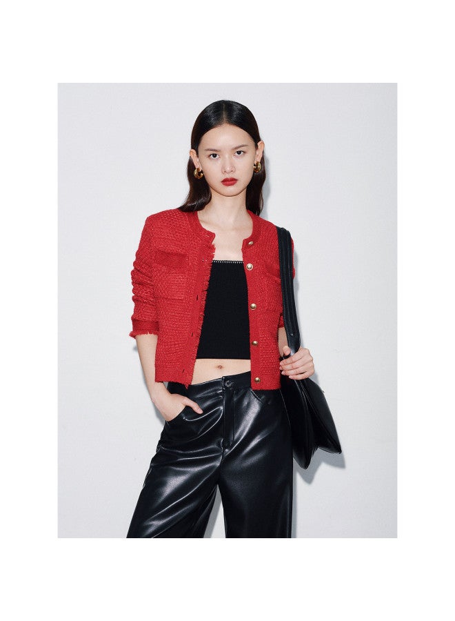 Waxbird Chanel-style Red Wool Blend Knitwear 25 Spring Year Fashionable And Beautiful Cardigan - Image 2
