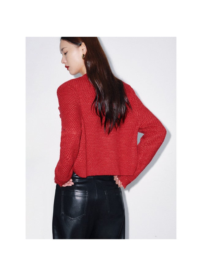Waxbird Chanel-style Red Wool Blend Knitwear 25 Spring Year Fashionable And Beautiful Cardigan - Image 4