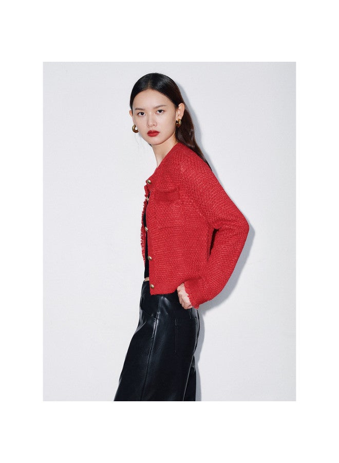 Waxbird Chanel-style Red Wool Blend Knitwear 25 Spring Year Fashionable And Beautiful Cardigan - Image 3