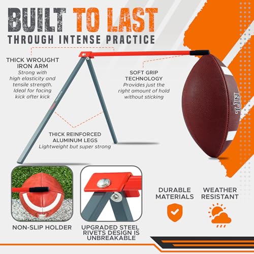 Trailblaze True Strike Pro Football Kicking Tee - Ultimate Football Tee Compatible with All Ball Sizes, Bonus Goal Kicking Tracker, Field Goal Football Holder (Grey & Orange) - Image 3