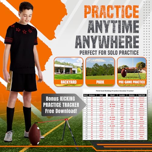Trailblaze True Strike Pro Football Kicking Tee - Ultimate Football Tee Compatible with All Ball Sizes, Bonus Goal Kicking Tracker, Field Goal Football Holder (Grey & Orange) - Image 5