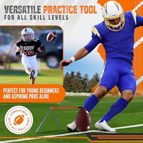 Trailblaze True Strike Pro Football Kicking Tee - Ultimate Football Tee Compatible with All Ball Sizes, Bonus Goal Kicking Tracker, Field Goal Football Holder (Grey & Orange) - Image 2