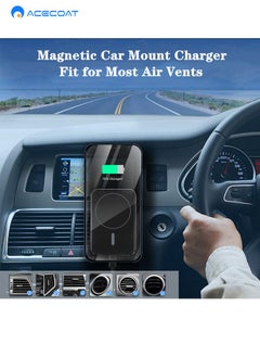 ايسكوت شاحن السيارة اللاسلكي Magsafe، شاحن مغناطيسي سريع بقوة 15 وات، حامل هاتف محمول في السيارة يمكن تثبيته على منفذ التهوية للشحن اللاسلكي، مناسب لهواتف Xiaomi iPhone Huawei Samsung  - Image 5