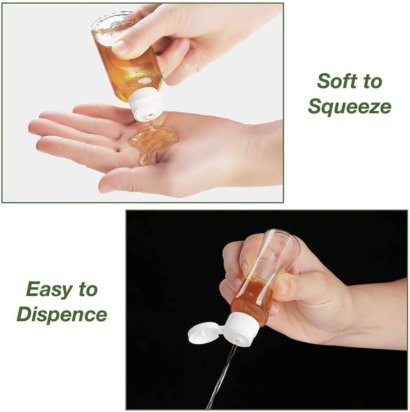 Harrods هارودز 24 قطعة زجاجات بلاستيكية شفافة فارغة سعة 50 مل قابلة لإعادة التعبئة بحجم السفر حاويات تجميل صغيرة مقاومة للتسرب زجاجات ضغط مع غطاء علوي أخضر لمنتجات العناية الشخصية، الشامبو - Image 5