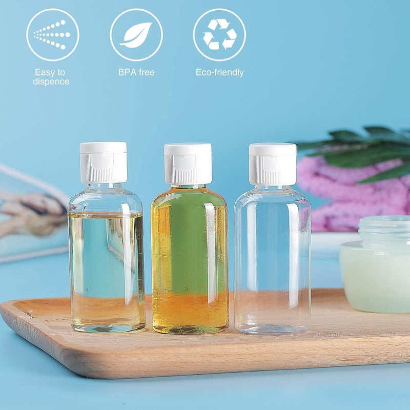 Harrods هارودز 24 قطعة زجاجات بلاستيكية شفافة فارغة سعة 50 مل قابلة لإعادة التعبئة بحجم السفر حاويات تجميل صغيرة مقاومة للتسرب زجاجات ضغط مع غطاء علوي أخضر لمنتجات العناية الشخصية، الشامبو - Image 2