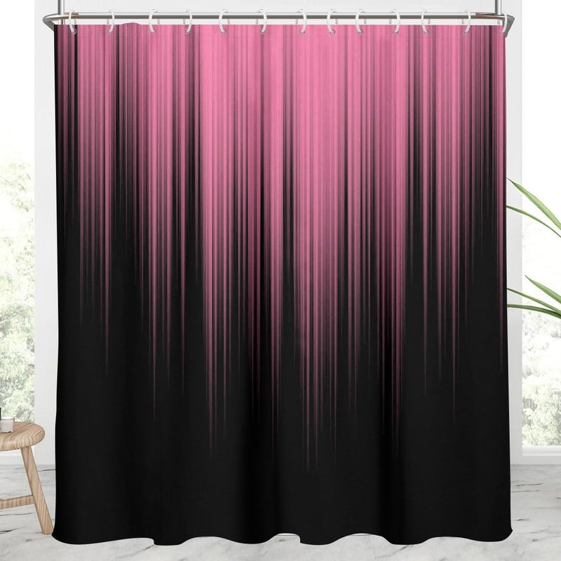 AAtter Pink and Black Shower Curtain Ombre Abstract Gradient Girls Girly Cute Preppy Designer Women Teen Glam Two Tone Modern Art Unique Aesthetic Funny Home Bathroom Decor Bathtub Set  72x84  Fashion - Image 1