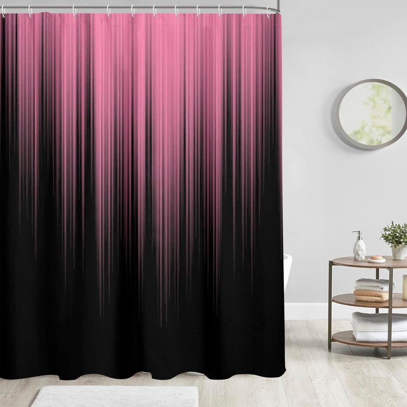 AAtter Pink and Black Shower Curtain Ombre Abstract Gradient Girls Girly Cute Preppy Designer Women Teen Glam Two Tone Modern Art Unique Aesthetic Funny Home Bathroom Decor Bathtub Set  72x84  Fashion - Image 2