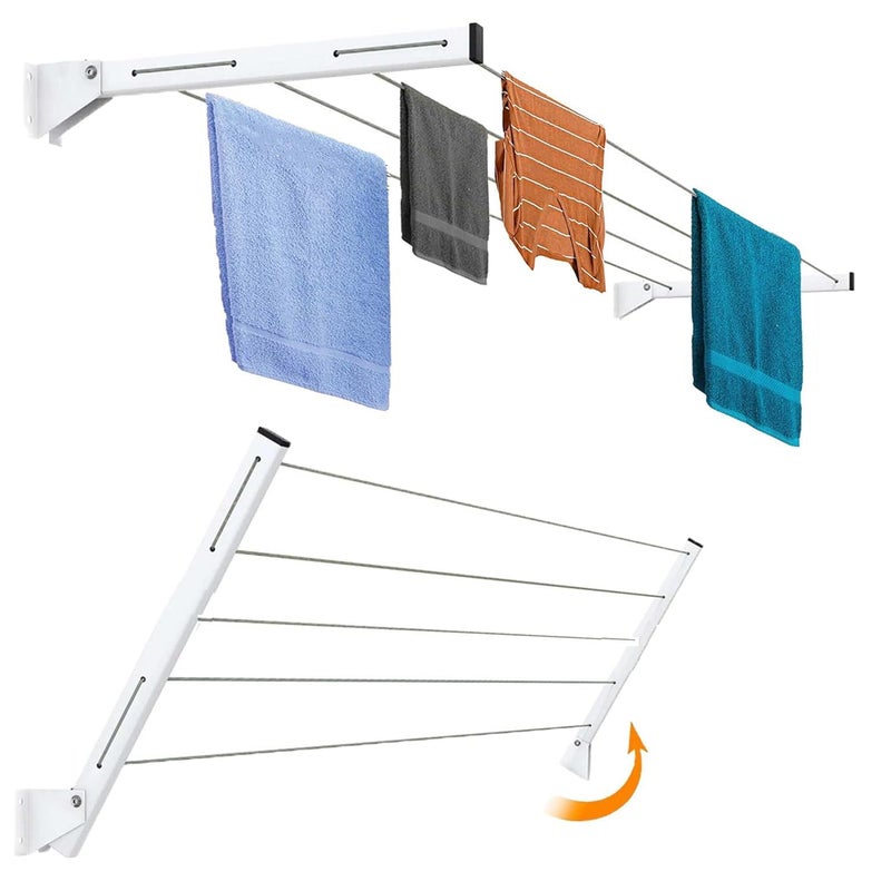 APPLICE Foldable Clothes Drying Stand 5 Layers Wall Mounted Clothesline with 50 Feet Rope for Laundry Cloth Drying Purpose Both Indoor and Outdoor - Image 2