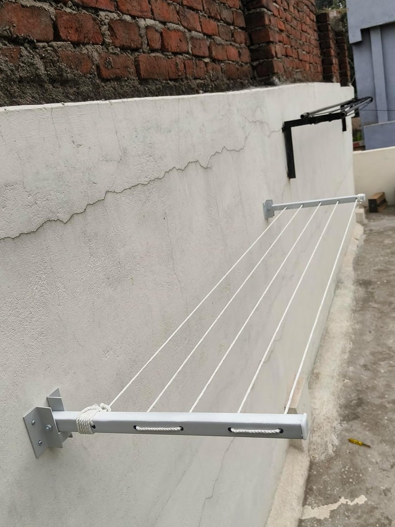 APPLICE Foldable Clothes Drying Stand 5 Layers Wall Mounted Clothesline with 50 Feet Rope for Laundry Cloth Drying Purpose Both Indoor and Outdoor - Image 1