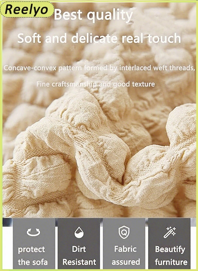 Reelyo Sofa Cover 1/2/3/4 Seater Super Stretchable Wrinkle-free Full Coverage Couch Slipcover Exquisitely Detailed Slip Flexible Resistant Jacquard 100% bubble cotton yarn Sofa Cover Beige - Image 3
