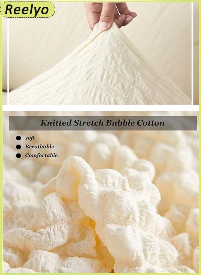 Reelyo Sofa Cover 1/2/3/4 Seater Super Stretchable Wrinkle-free Full Coverage Couch Slipcover Exquisitely Detailed Slip Flexible Resistant Jacquard 100% bubble cotton yarn Sofa Cover Beige - Image 4