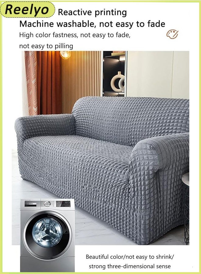 Reelyo Sofa Cover 1/2/3/4 Seater Super Stretchable Wrinkle-free Full Coverage Couch Slipcover Exquisitely Detailed Slip Flexible Resistant Jacquard 100% bubble cotton yarn Sofa Cover Beige - Image 5
