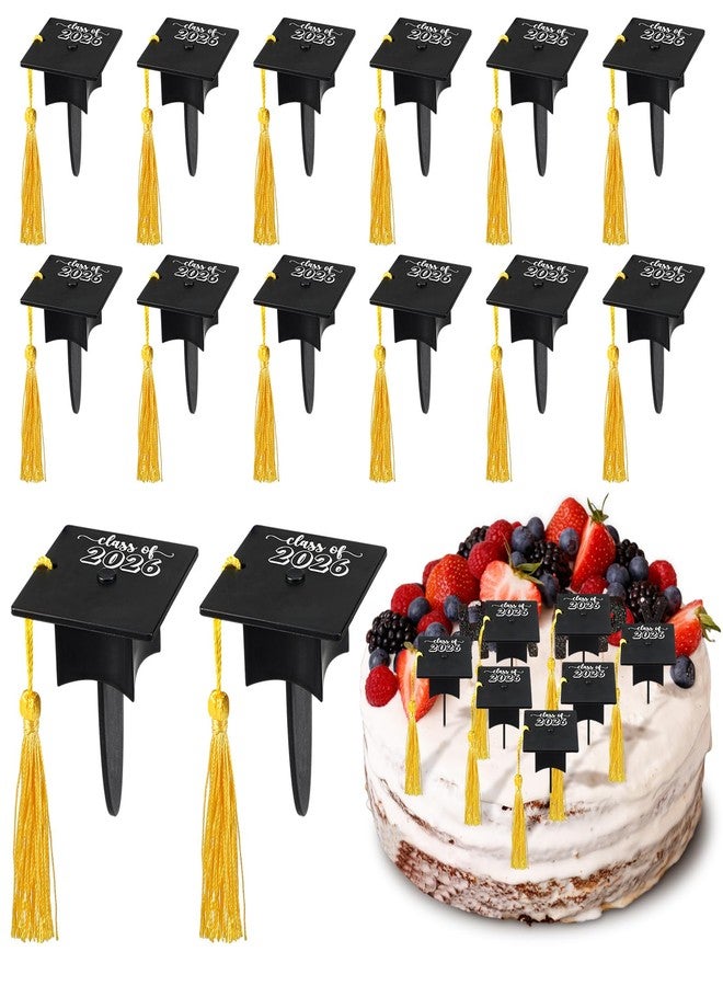 Sinload 36 Pcs Graduation Cap Cupcake Toppers Class of 2026 Cupcake Picks Grad Theme Party Cake Decorations Plastic 3D Graduation Hat Cake Picks for Grad Party Cocktails Appetizers Food - Image 1