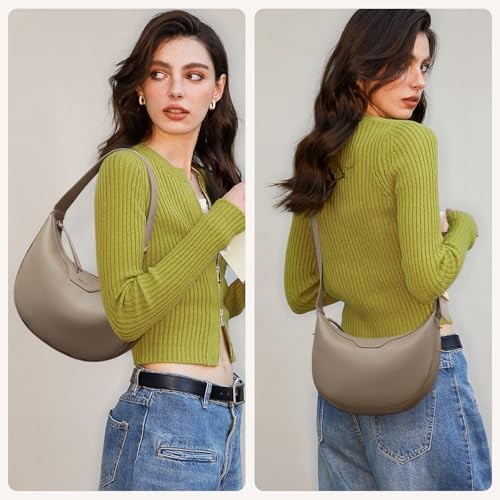 Keyli حقيبة كايلي هلالية للنساء، حقيبة كتف عابرة، حقائب جلدية مقاومة للماء، حقائب كلاتش، حقائب مصممة مع حزام قابل للتعديل، رمادي - Image 5