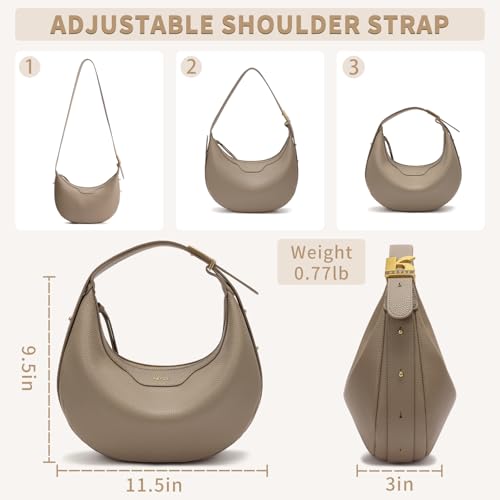 Keyli حقيبة كايلي هلالية للنساء، حقيبة كتف عابرة، حقائب جلدية مقاومة للماء، حقائب كلاتش، حقائب مصممة مع حزام قابل للتعديل، رمادي - Image 2