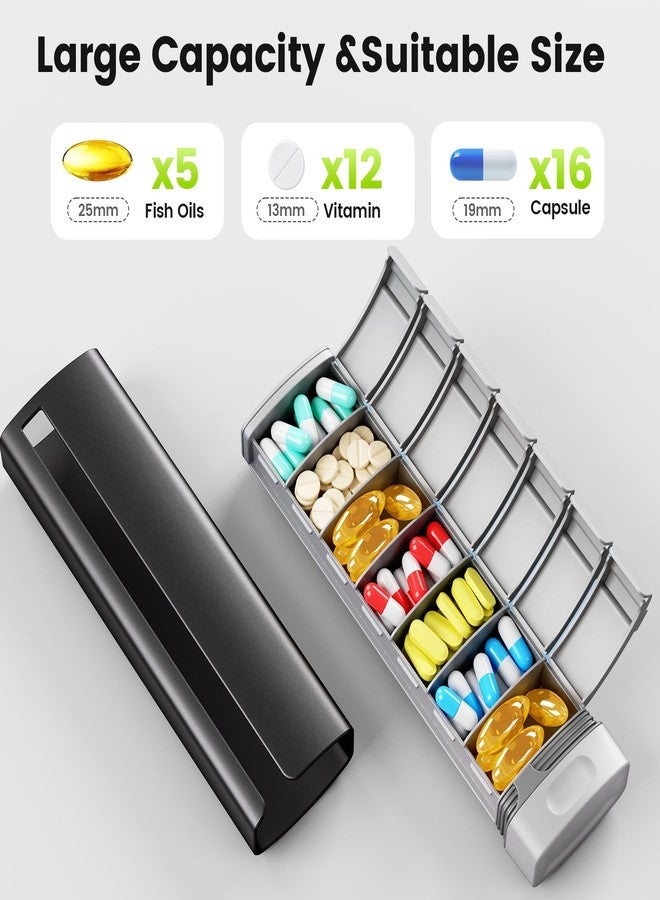Daviky Travel Pill Organizer - Premium Aluminum 7 Day Weekly Pill Organizer, Daily Pill Case Spill Prevention, Stylish Pill Holder 7 Day Capacity for Medicine, Supplements and Vitamins (Black) - Image 3