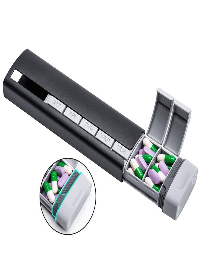 Daviky Travel Pill Organizer - Premium Aluminum 7 Day Weekly Pill Organizer, Daily Pill Case Spill Prevention, Stylish Pill Holder 7 Day Capacity for Medicine, Supplements and Vitamins (Black) - Image 1