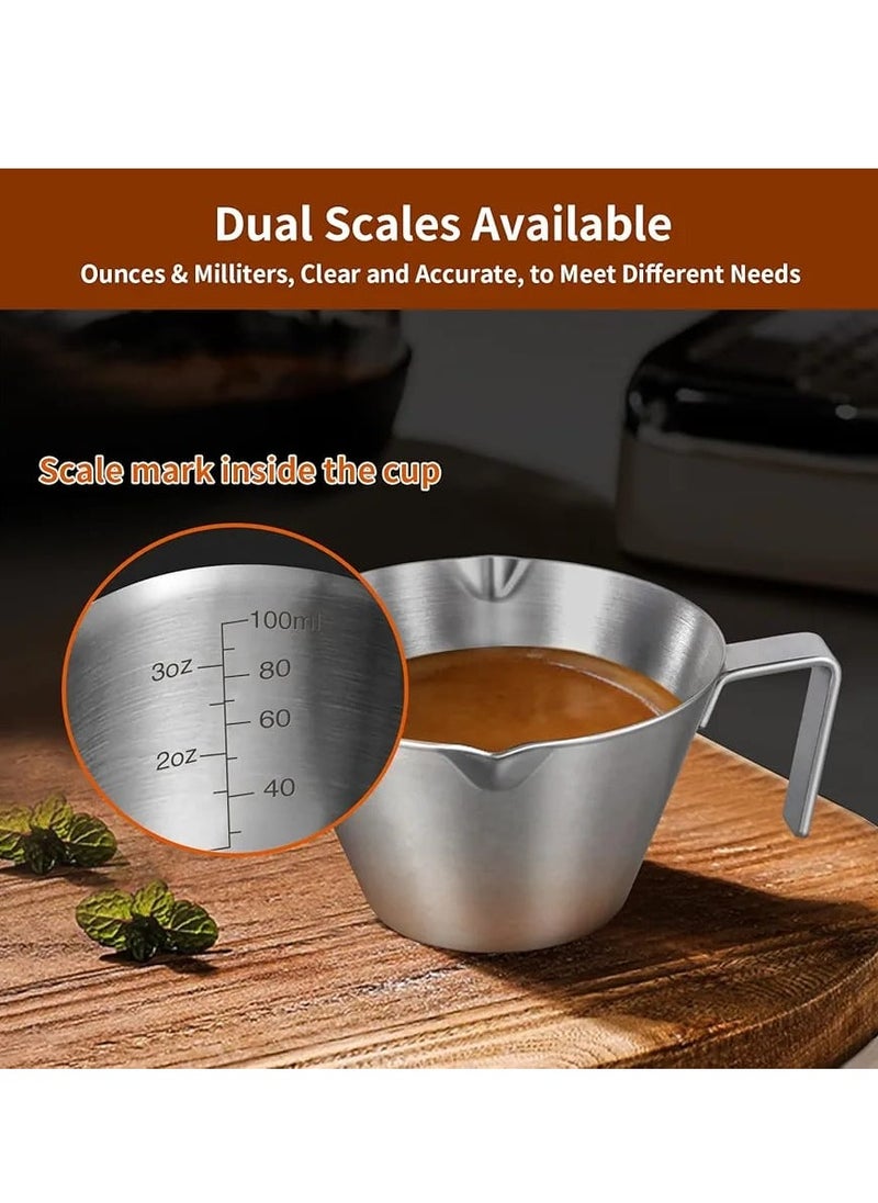 Generic Liying 1Pcs Stainless Steel Espresso Cups 100ml, Espresso Accessories, Double Spout Metal Measuring Cup with Dual Scale, Espresso Shots Cup with Handle, Coffee Bean Weighing (Silver)  - Image 5